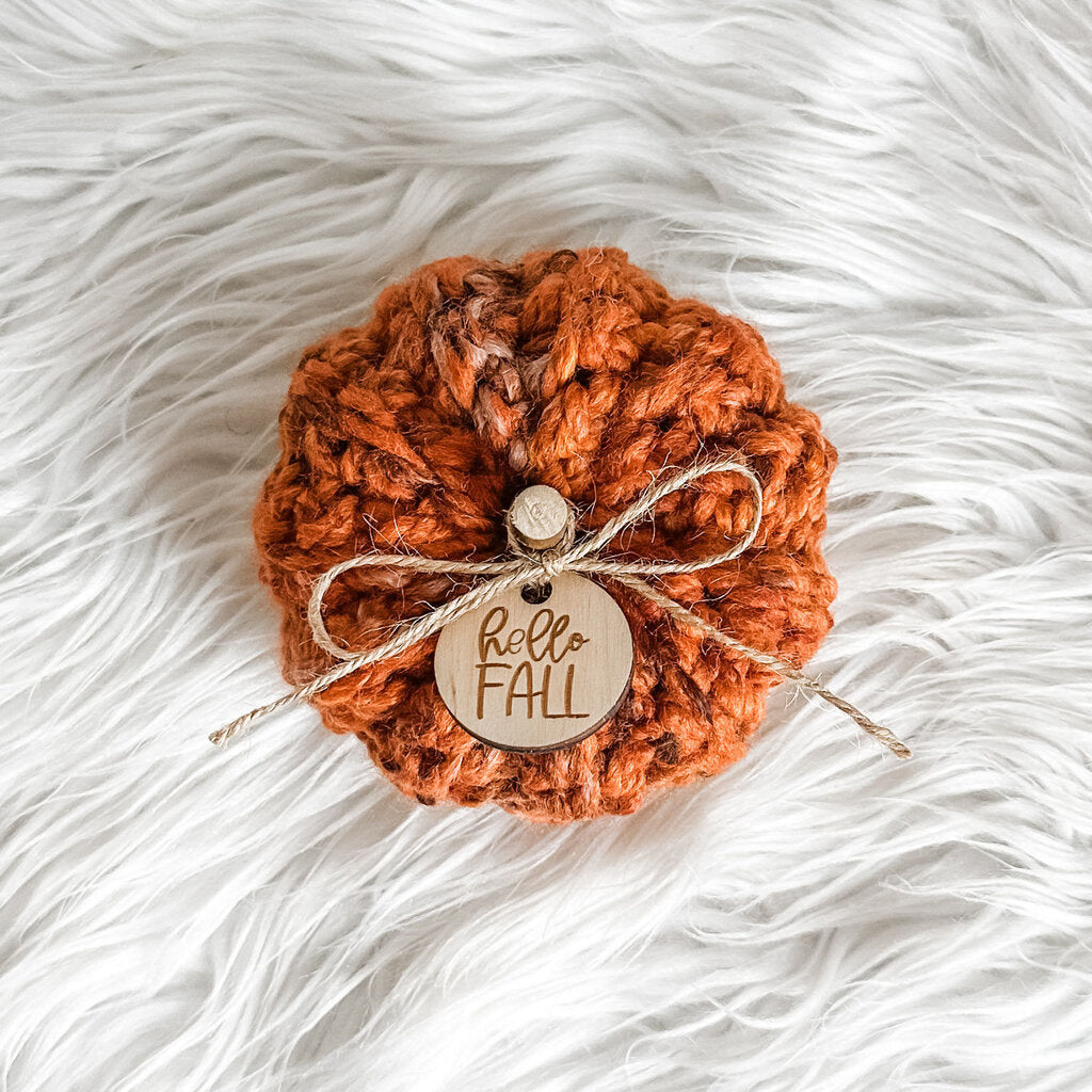 Crochet Pumpkin with Hello Fall Pumpkin Charm in Autumn Leaves