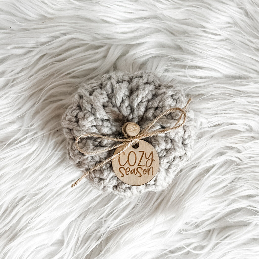 Crochet Pumpkin with Cozy SeasonPumpkin Charm in Parchment