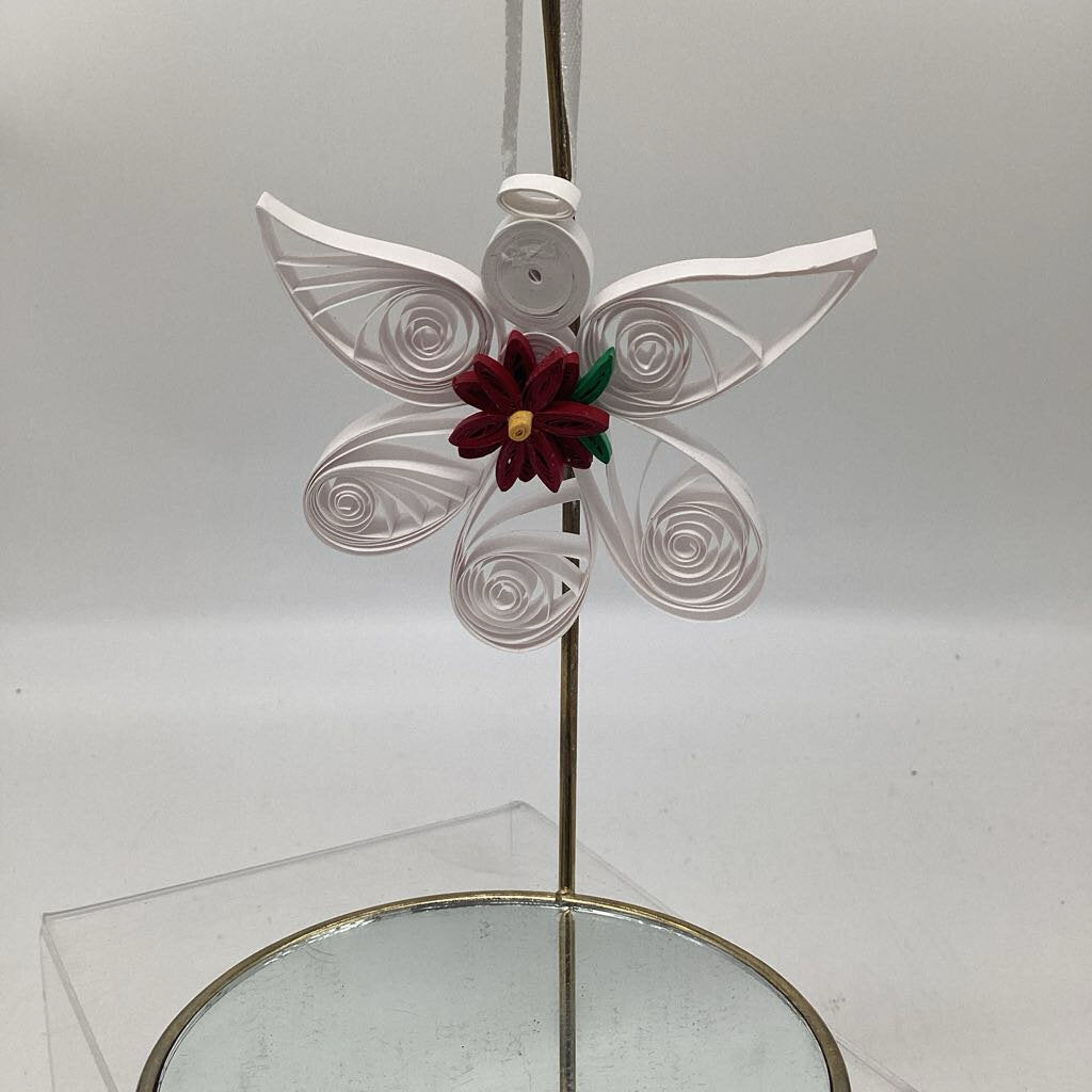 Christmas ornament Angel white with poinsettia