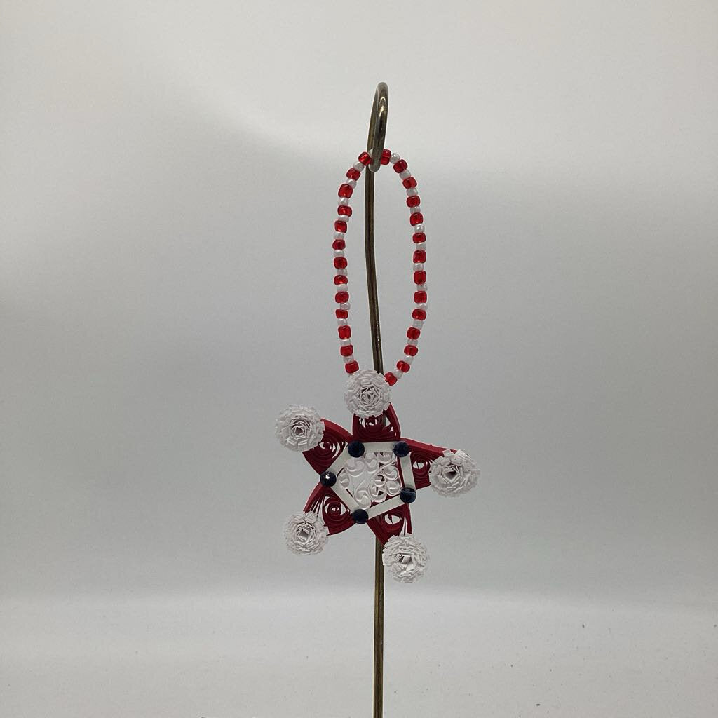 Christmas ornament Red and white with black Preciosa Crystals (not rhinestones)