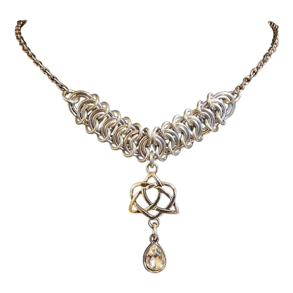 White Crystal Silver Vertebrae "April" Necklace 16-18 inches