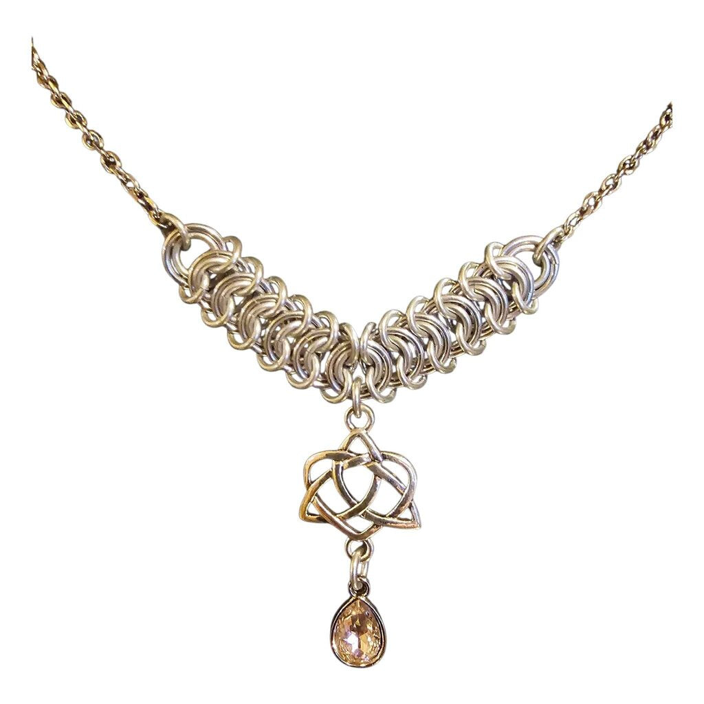 Pink Crystal Silver Vertebrae "October" Necklace 16-18 inches