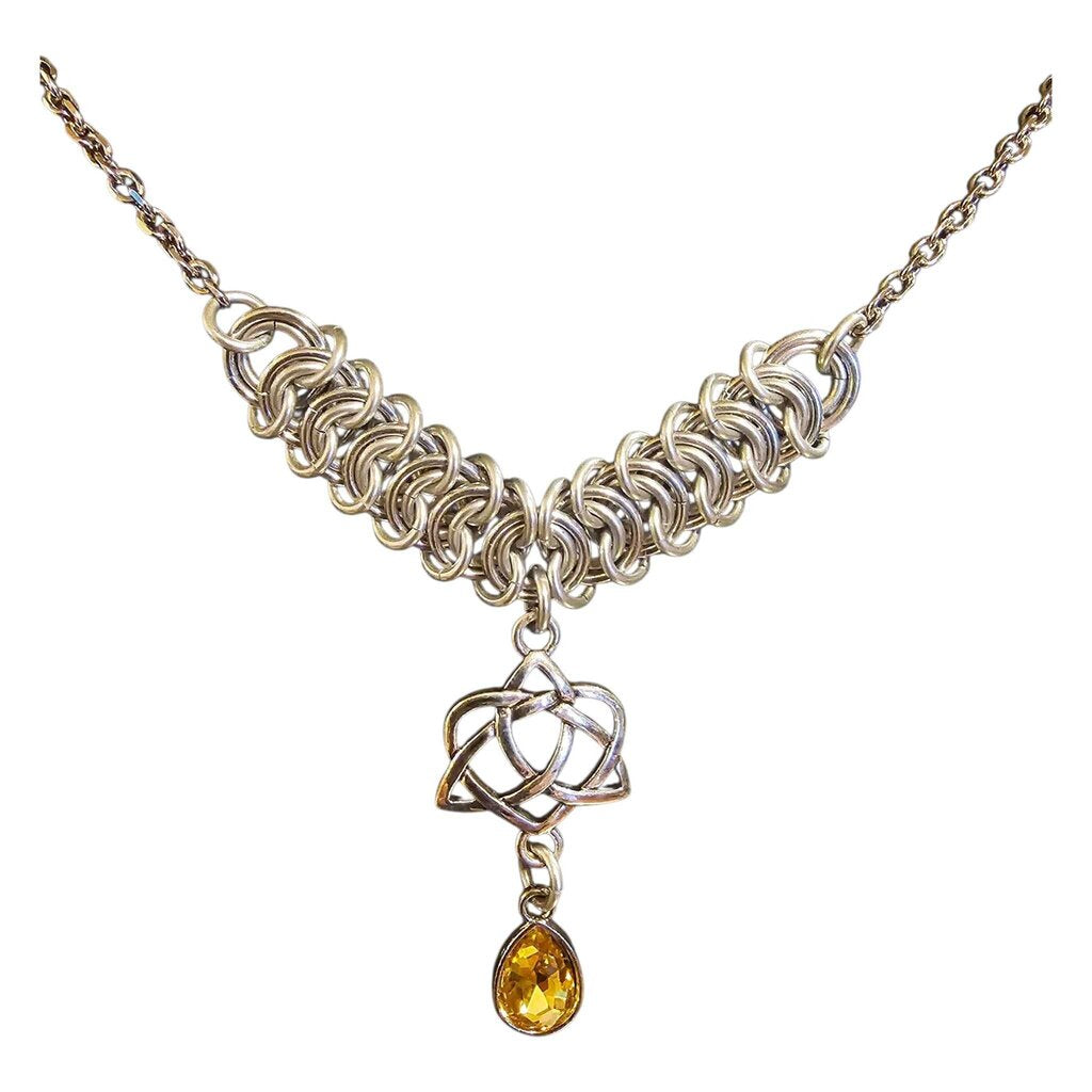Topaz Yellow Crystal Silver Vertebrae "November" Necklace 16-18 inches