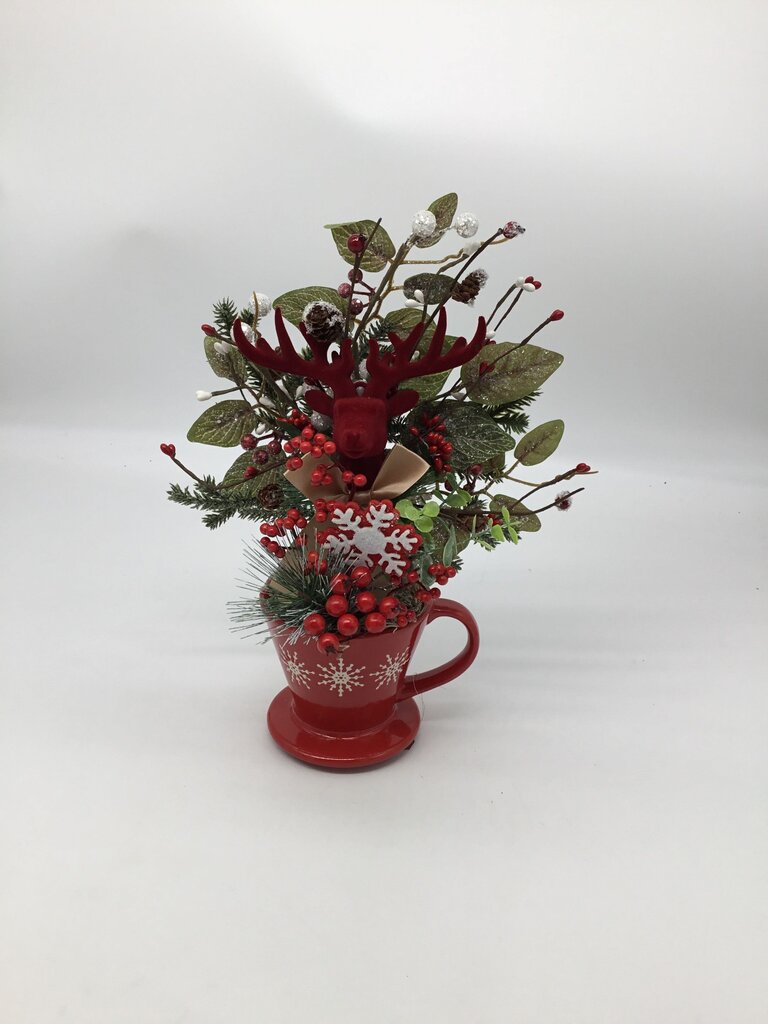 Snowflake Cup with Red Reindeer Head