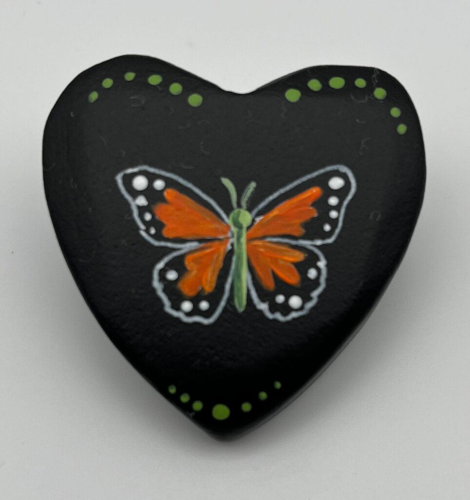 Heart rock,blk w/monarch