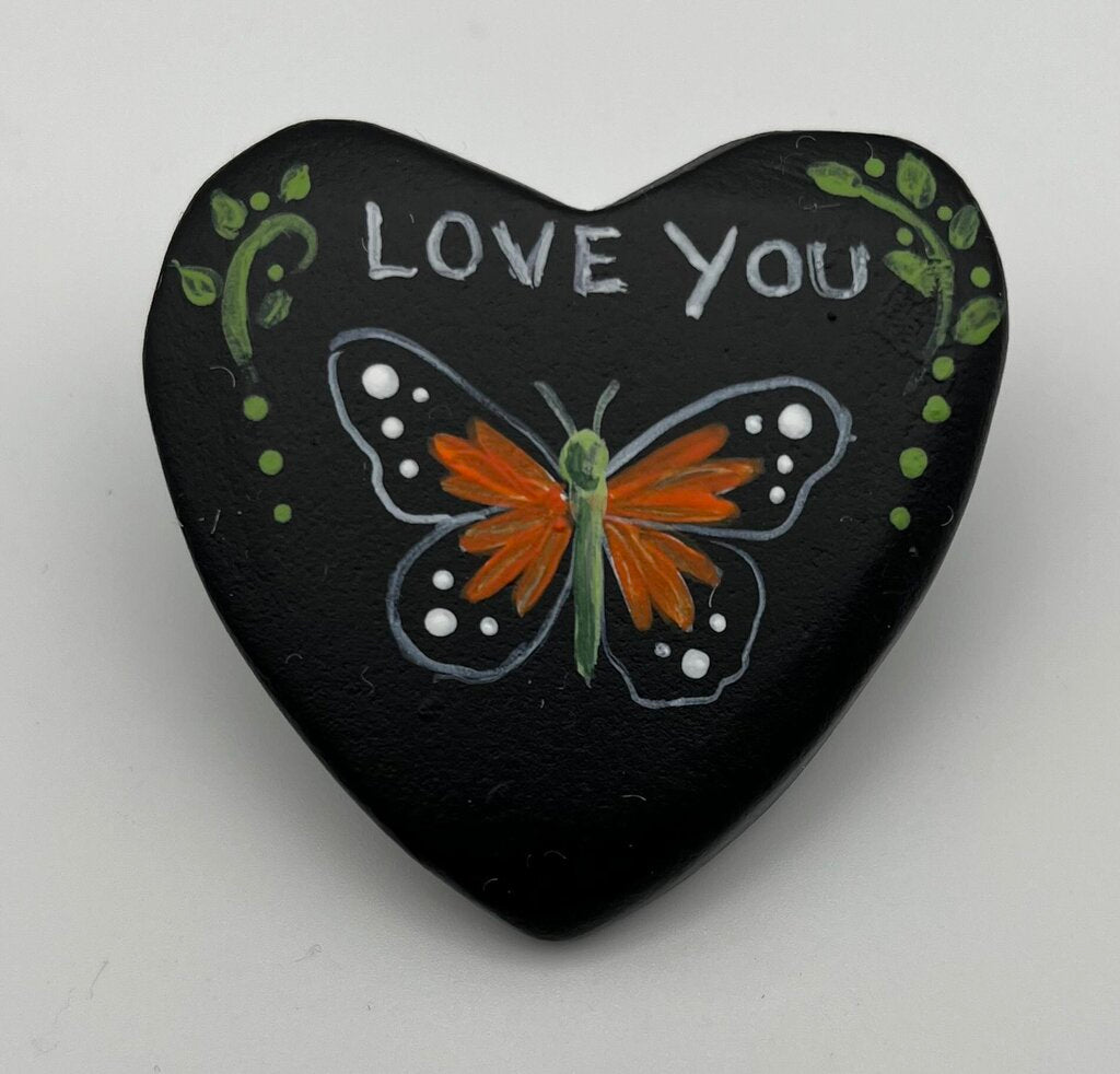 Heart rock blk. w/monarch "Love You"