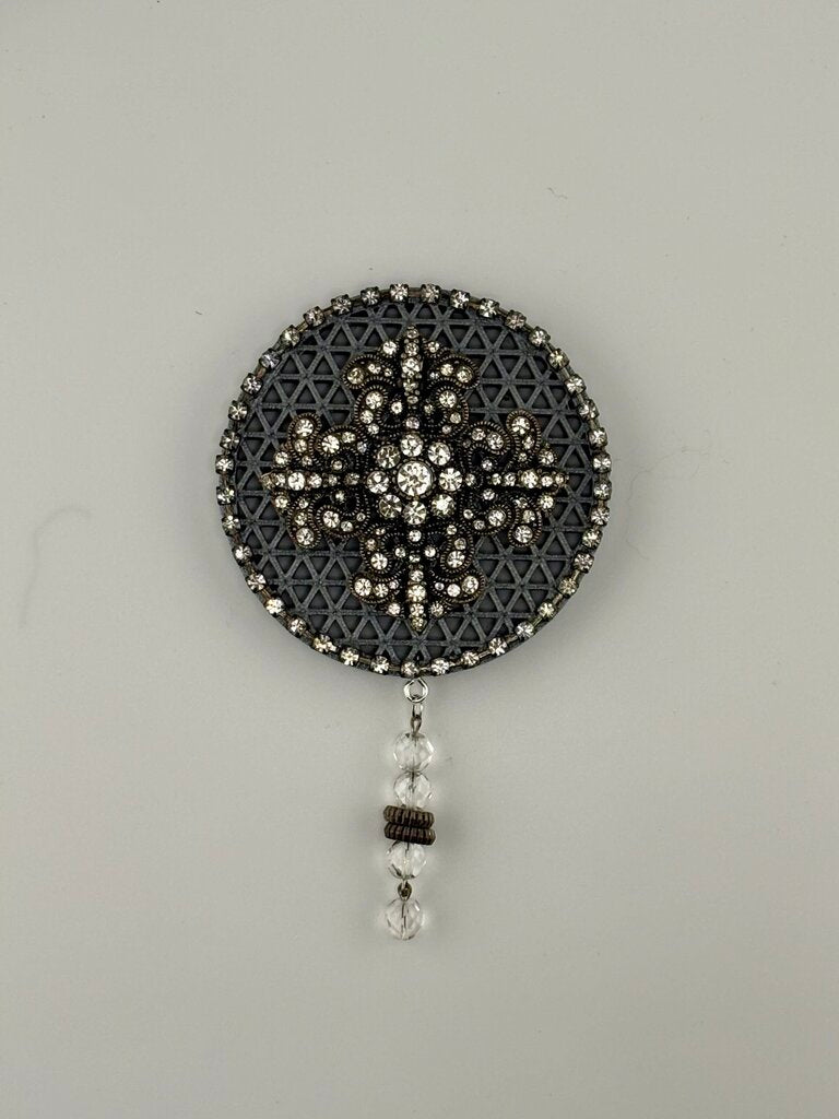 3X3 GRAY ORNAMENT W/ VTG RHINESTONE