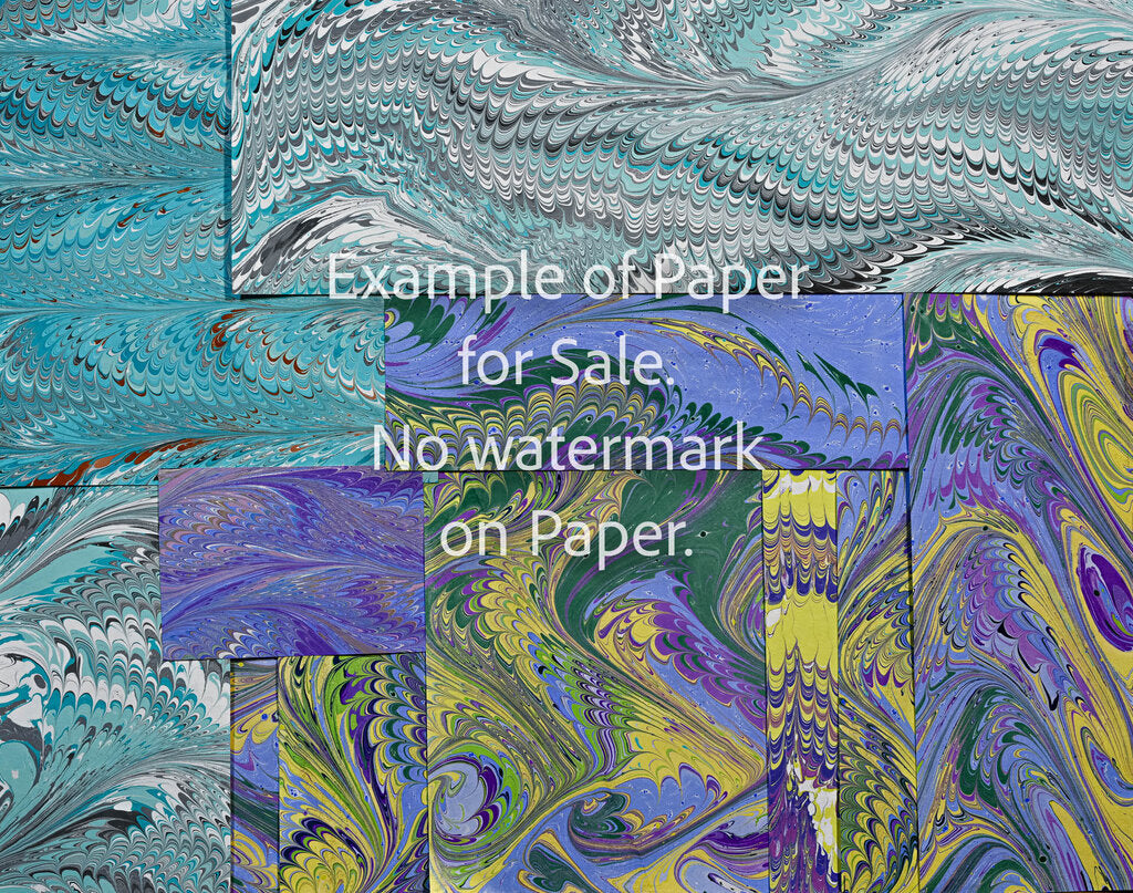 11 x 14 Patchwork Hand-Marbled Paper - teal lavender yellow green