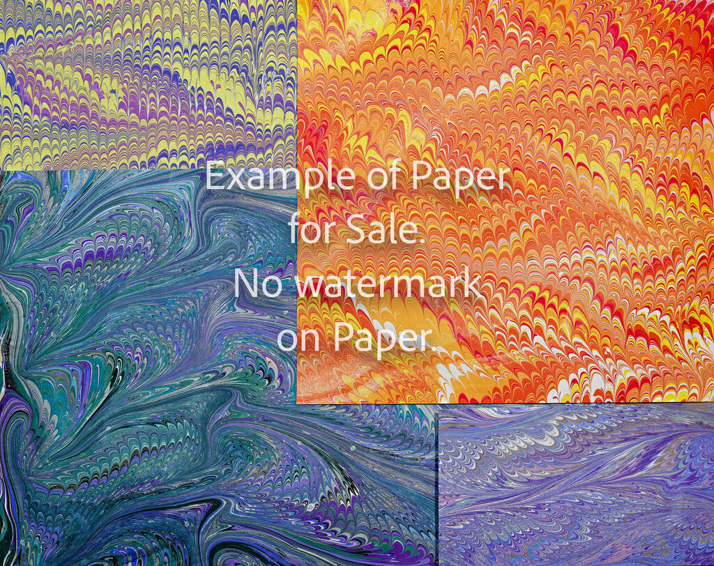 11 x 14 Patchwork Hand-Marbled Paper - orange green purple lavender yellow