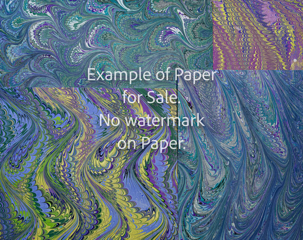 11 x 14 Patchwork Hand-Marbled Paper - green purple lavender yellow