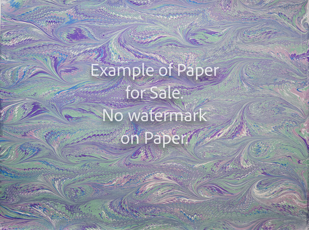 18 x 24 Original Hand-Marbled Paper - teal blue, pink purple feather pattern