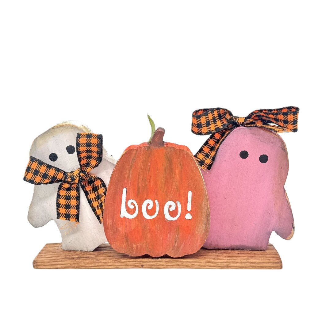 Ghost and pumpkin shelf sitter