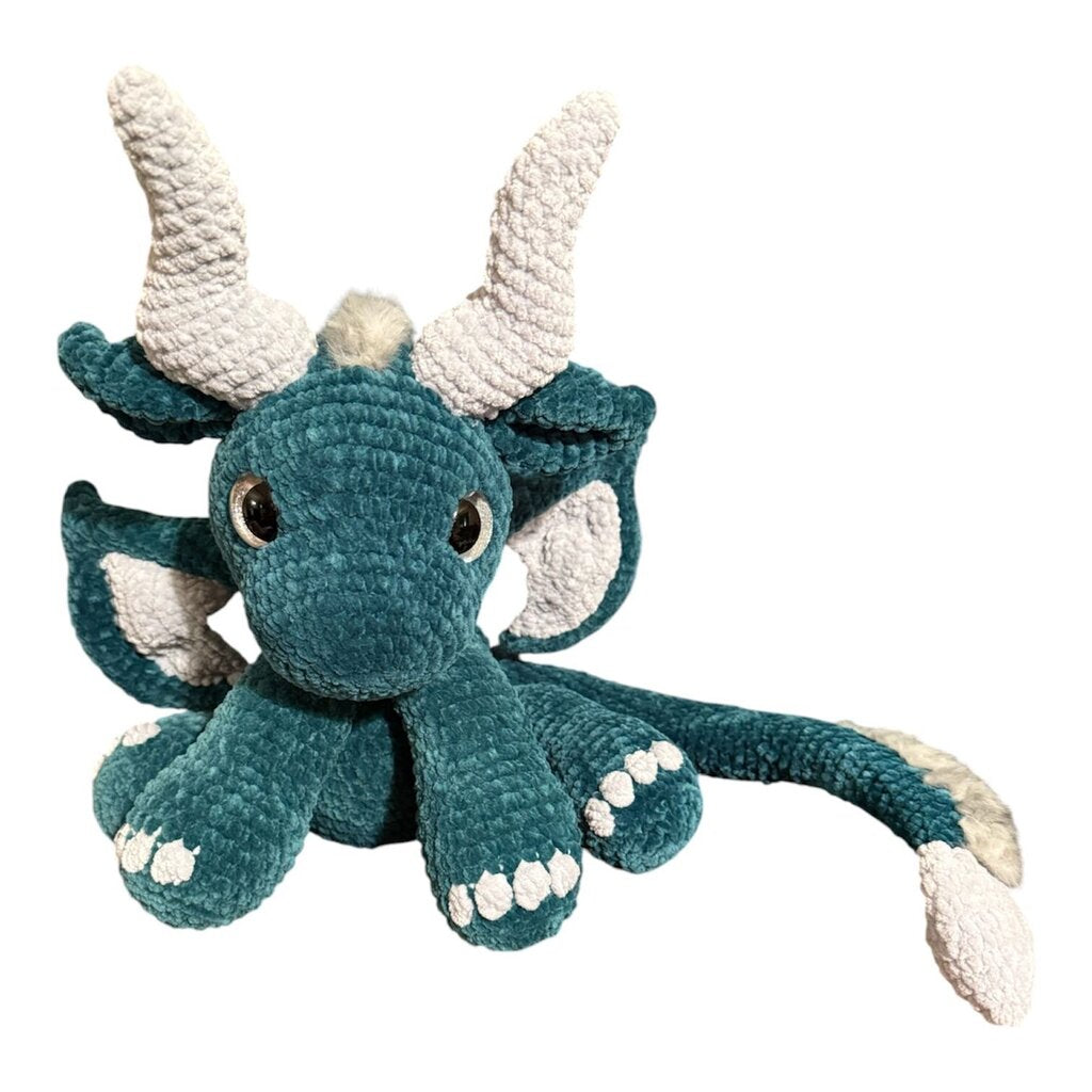 Crocheted large sitting dragon plushie