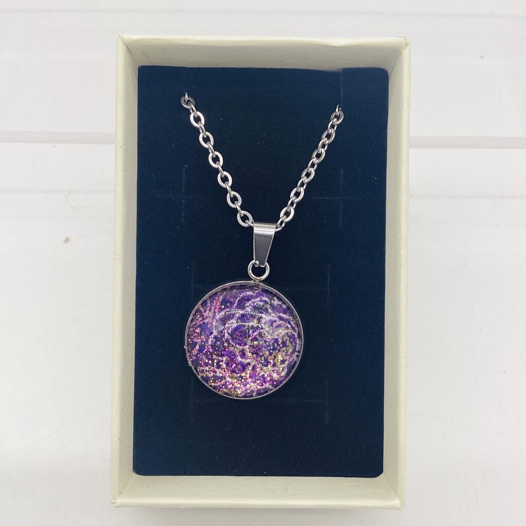 16" Necklace- Purple w/white Lines