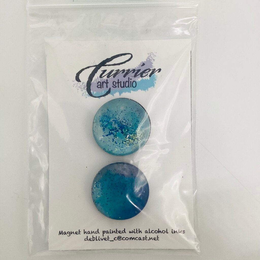 1" Magnet- Set of 2- TealBlueGlitter