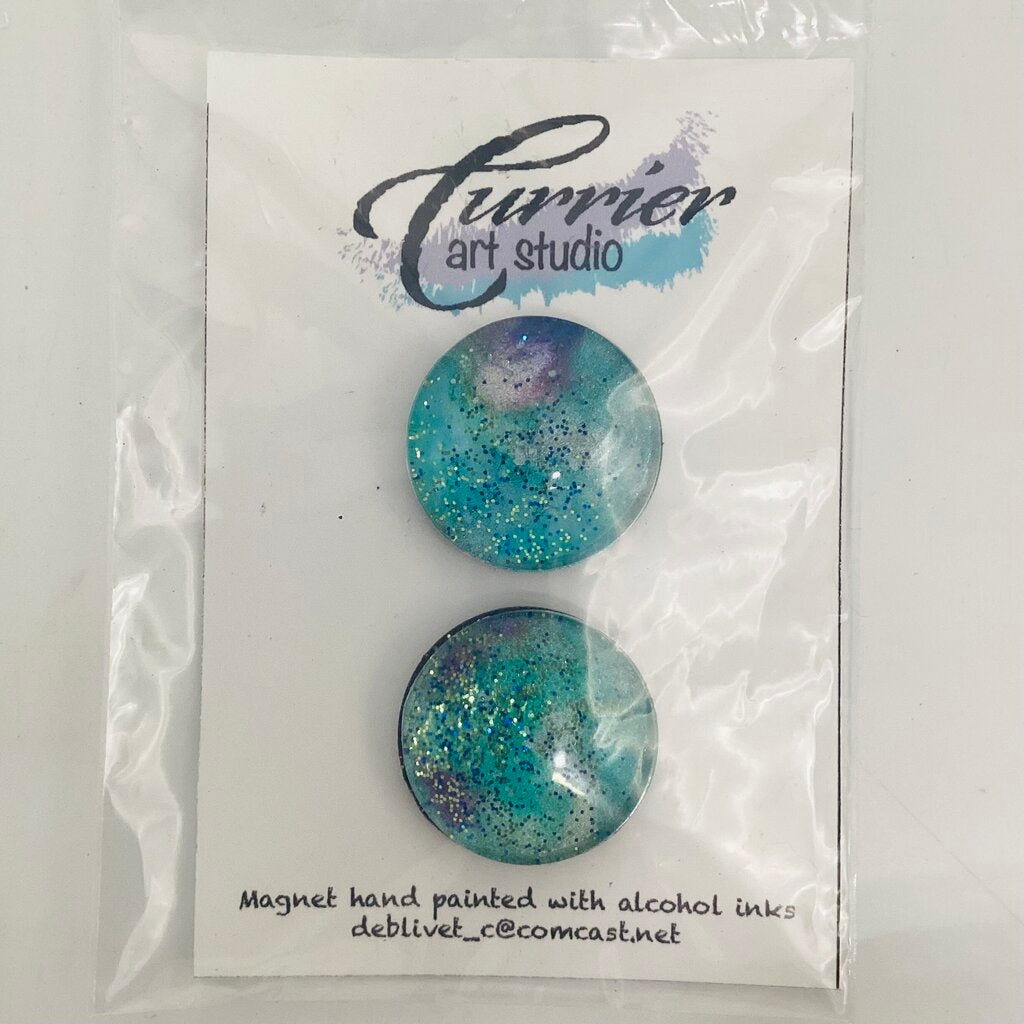 1" Magnet- Set of 2- TealPurpGlitter