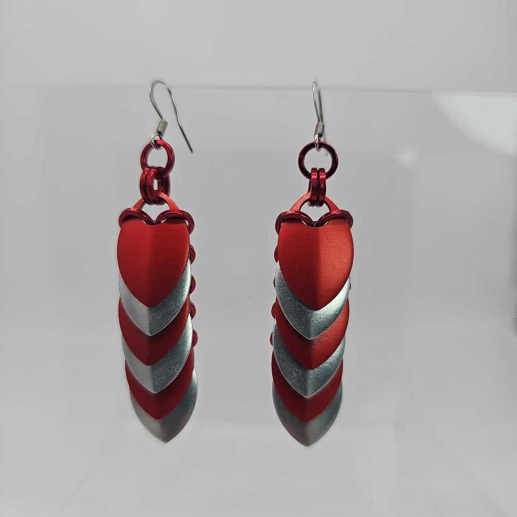 Red Silver Scale Earrings Surgical Steel Ear Wires