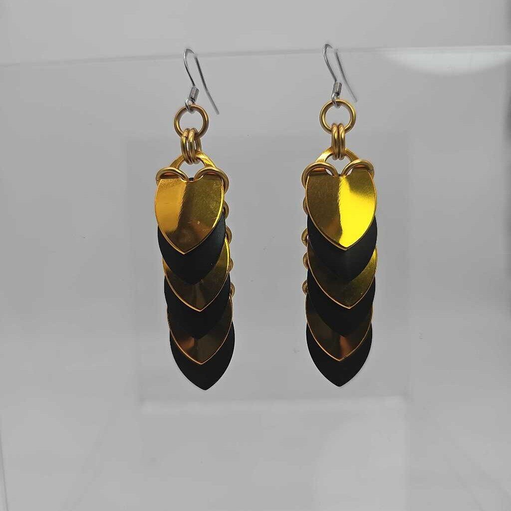 Gold Black Scale Earrings Surgical Steel Ear Wires
