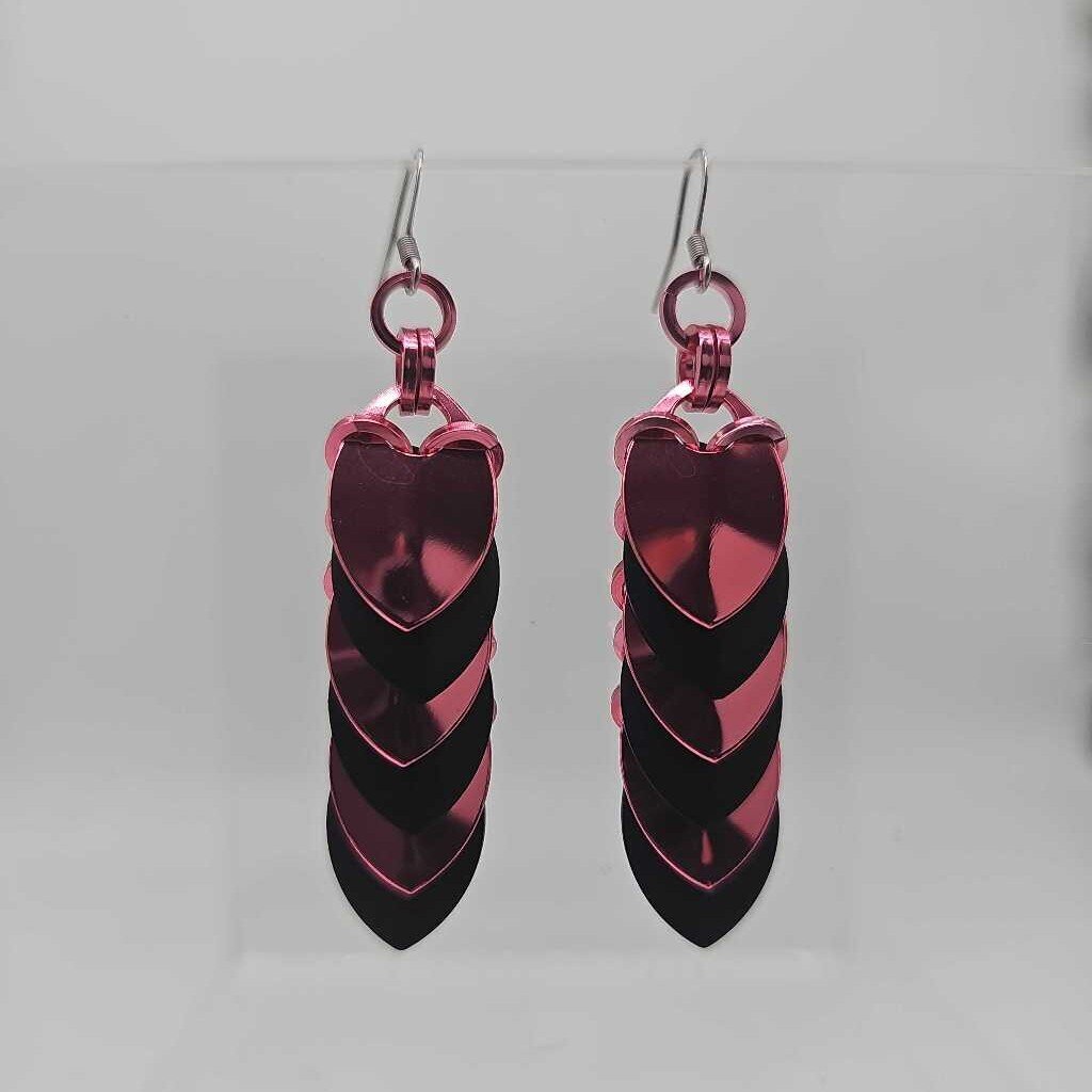 Pink Black Scale Earrings Surgical Steel Ear Wires