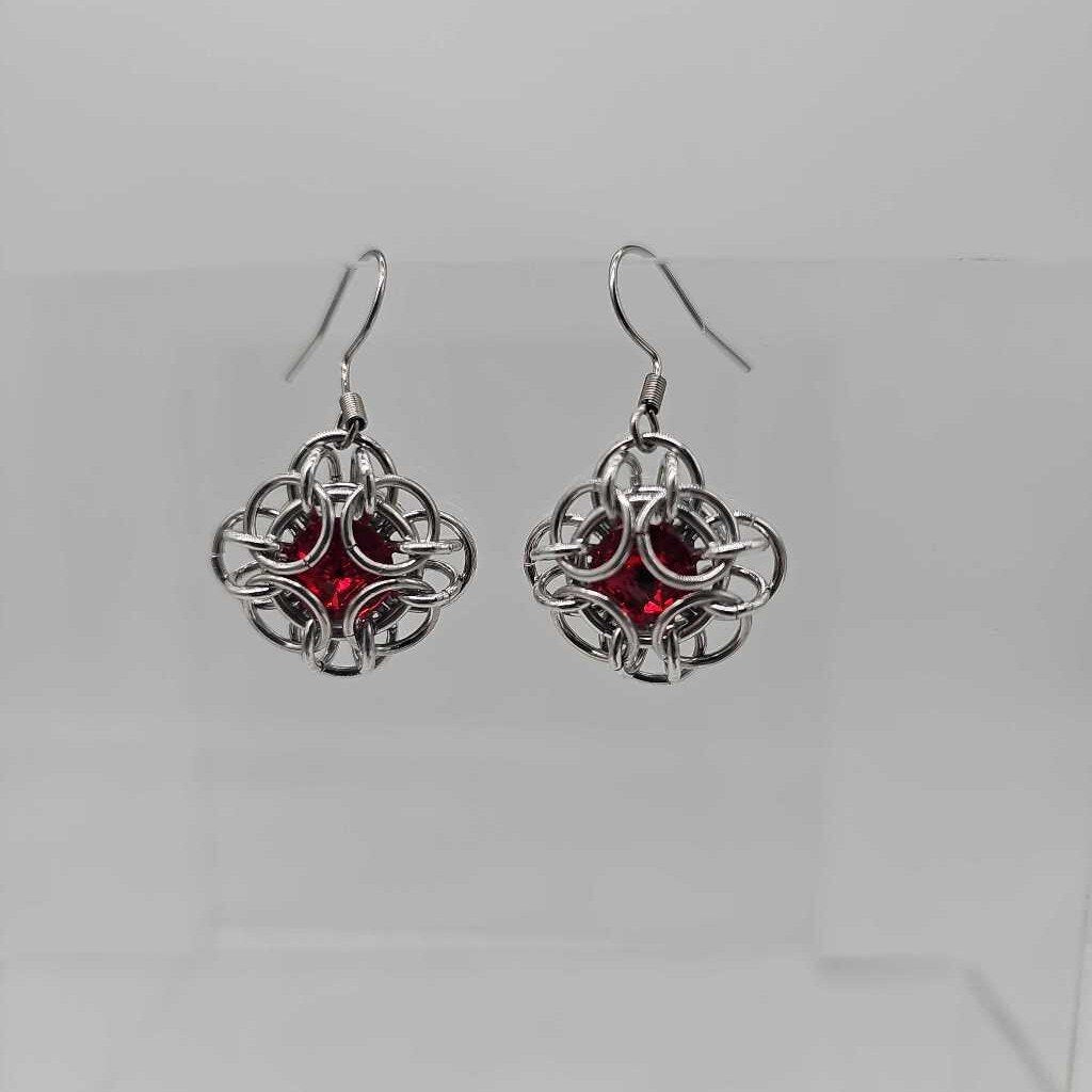 Siam Red Silver Oriana Earrings Surgical Steel Ear Wires