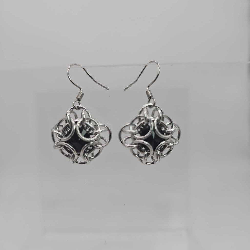 Jet Black Silver Oriana Earrings Surgical Steel Ear Wires