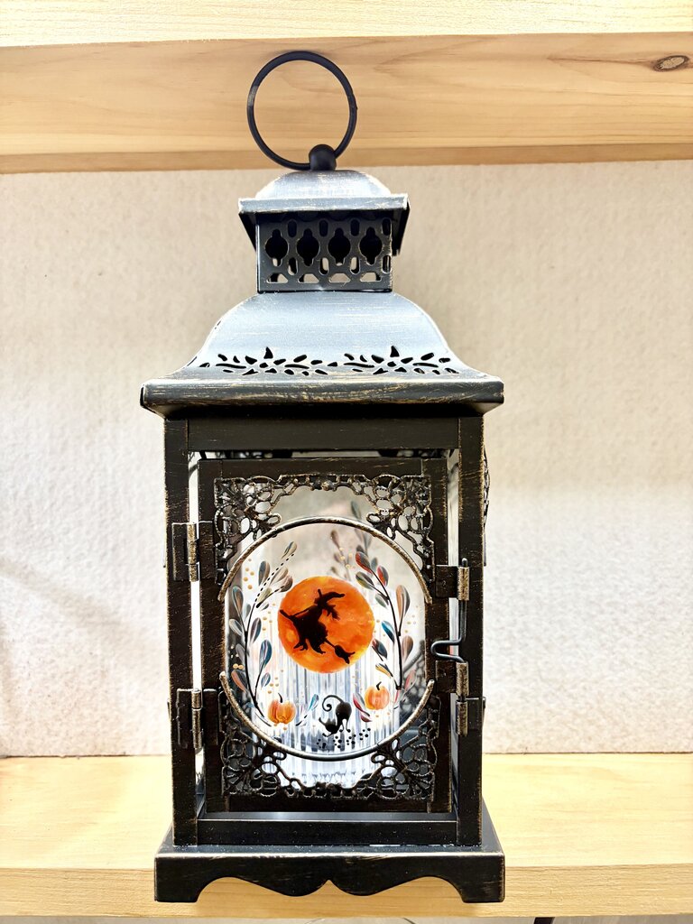 Witch pumpkins metal candle