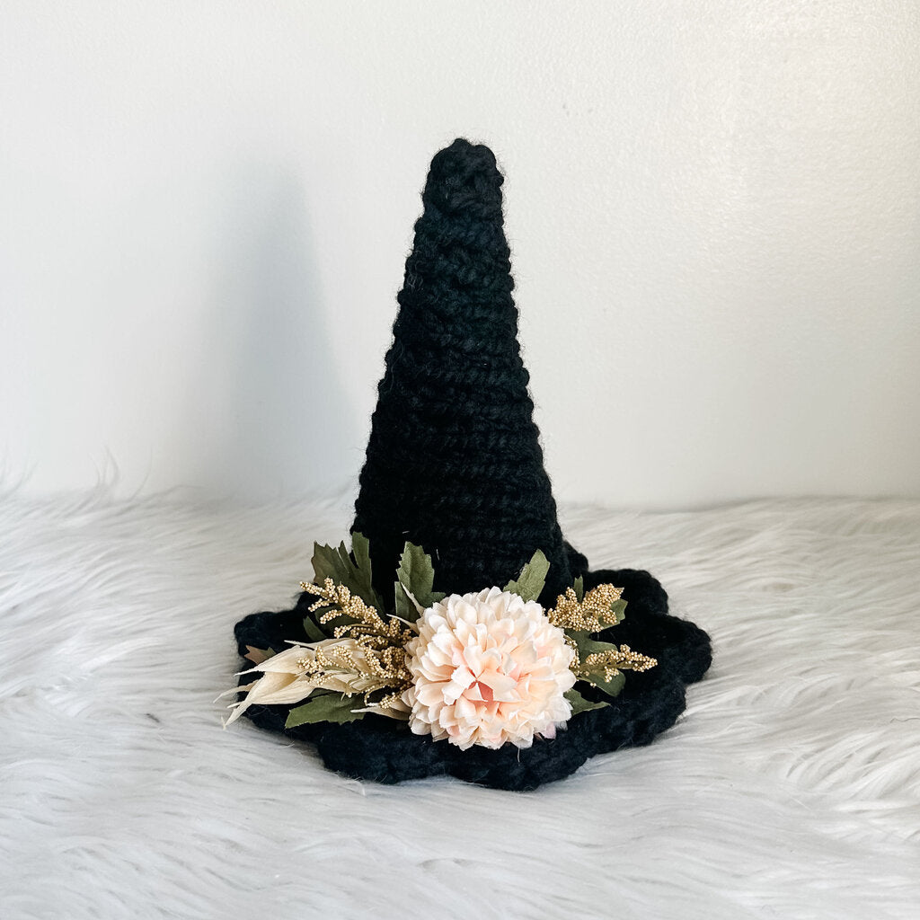 Medium Crochet Table Top Witch Hat Accented with Florals