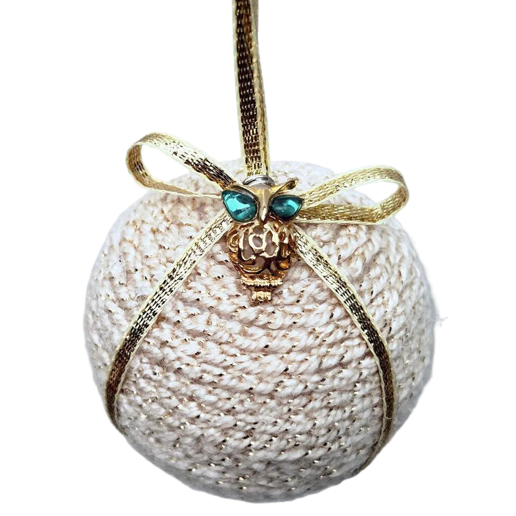 Gold owl mini crocheted ornament