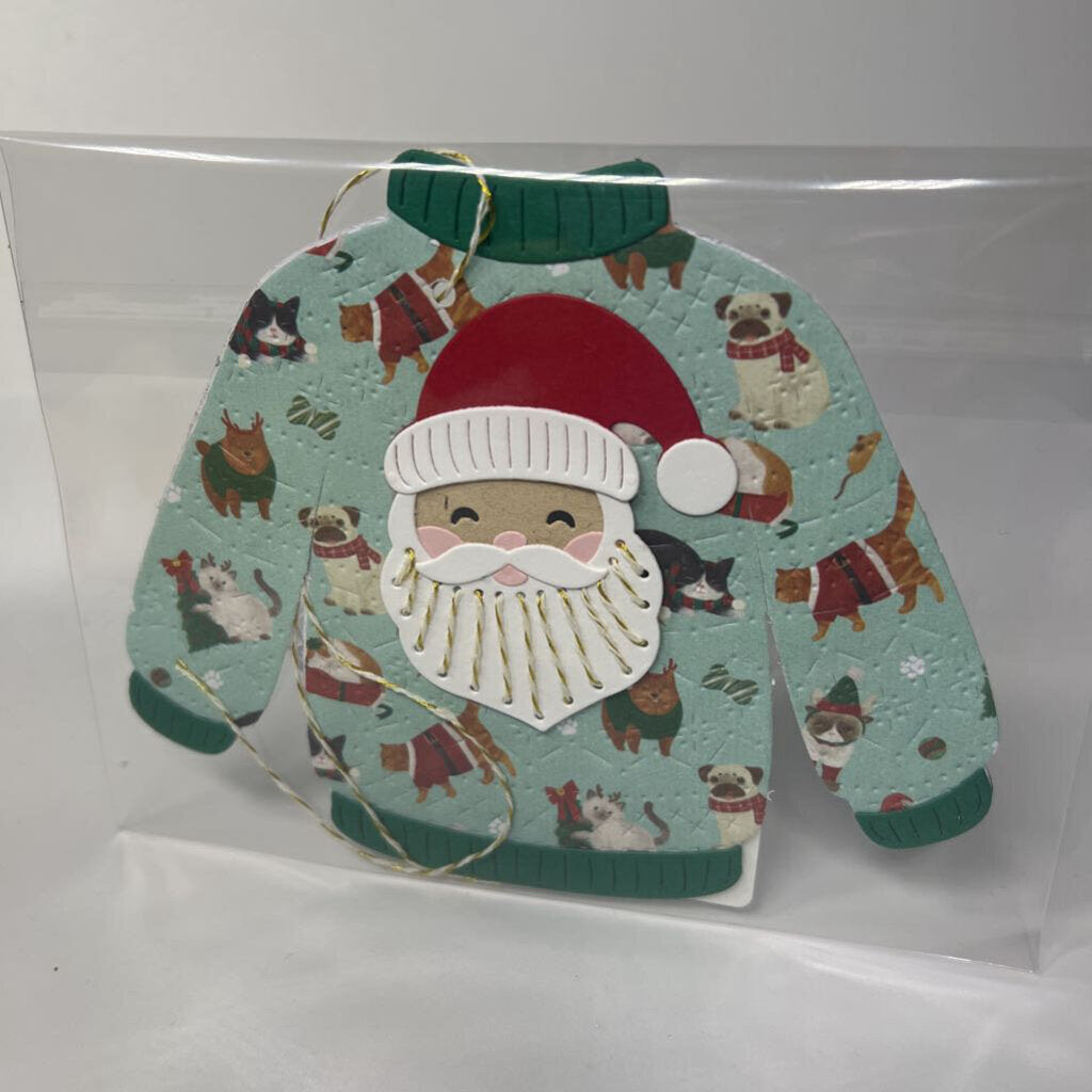 Stitched sweater gift tag