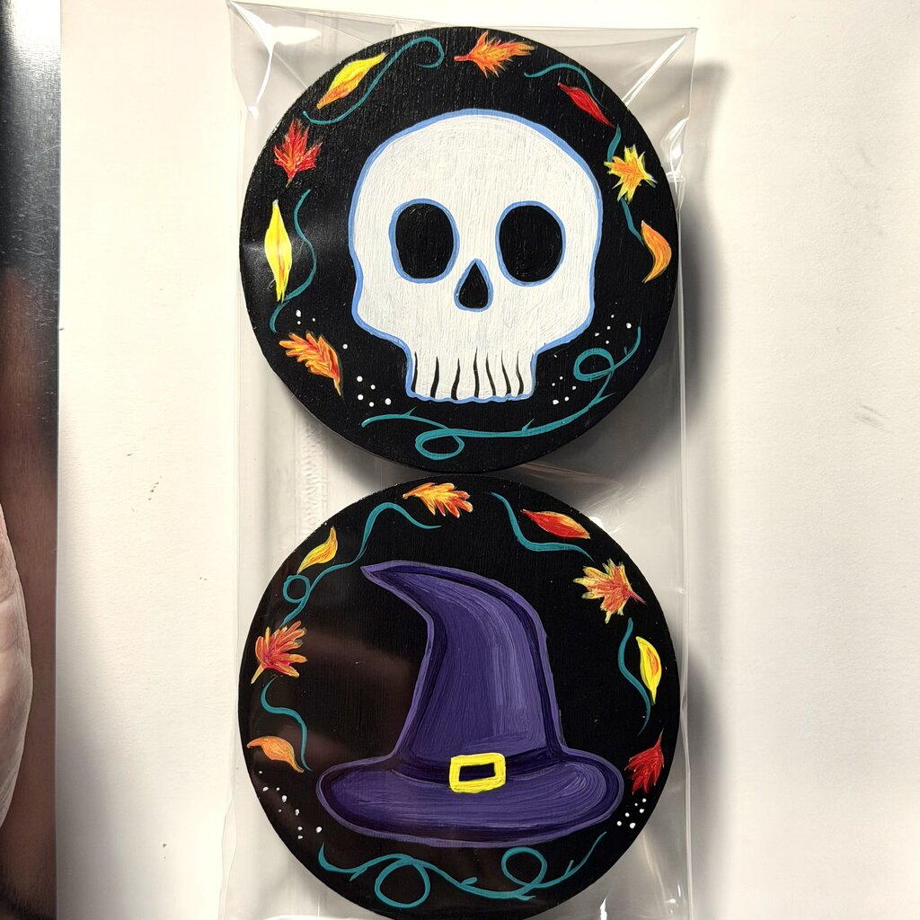 Coasters Set Skull and Witch Hat