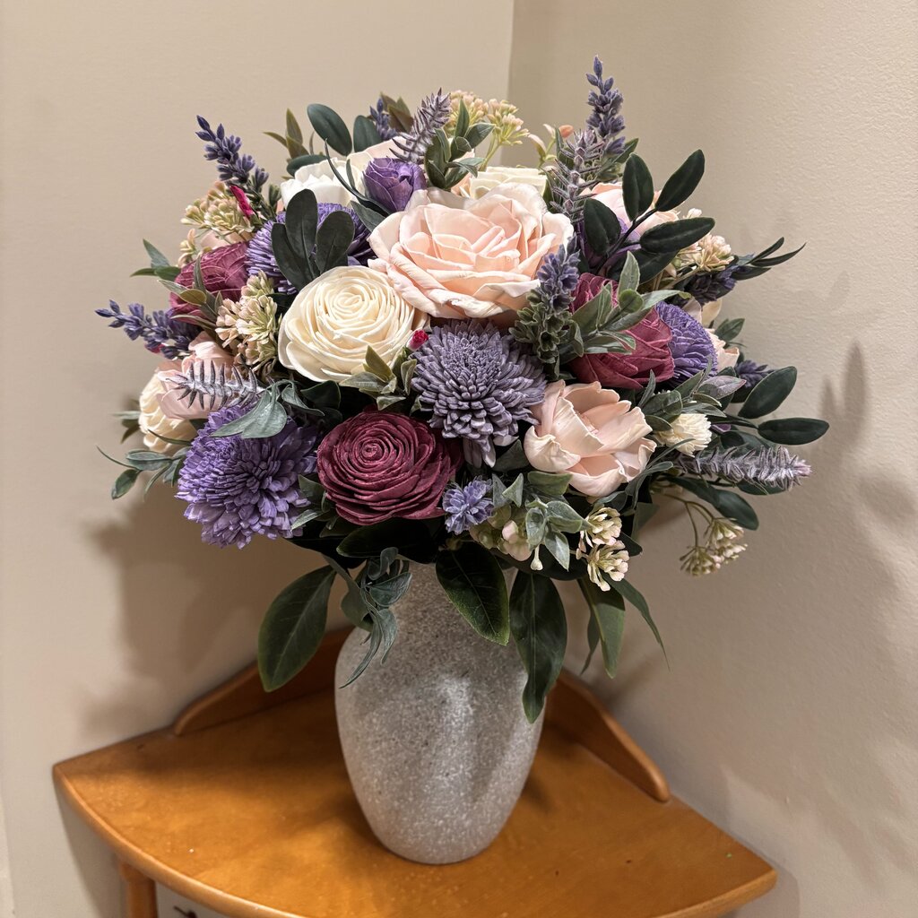 Tall Vase Filled with Pinks and Purple Sola Wood Flowers