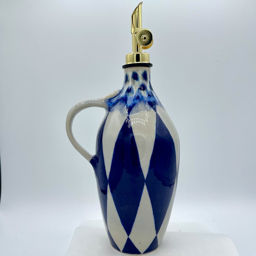 Oil Cruet- Blue/White Harlequin