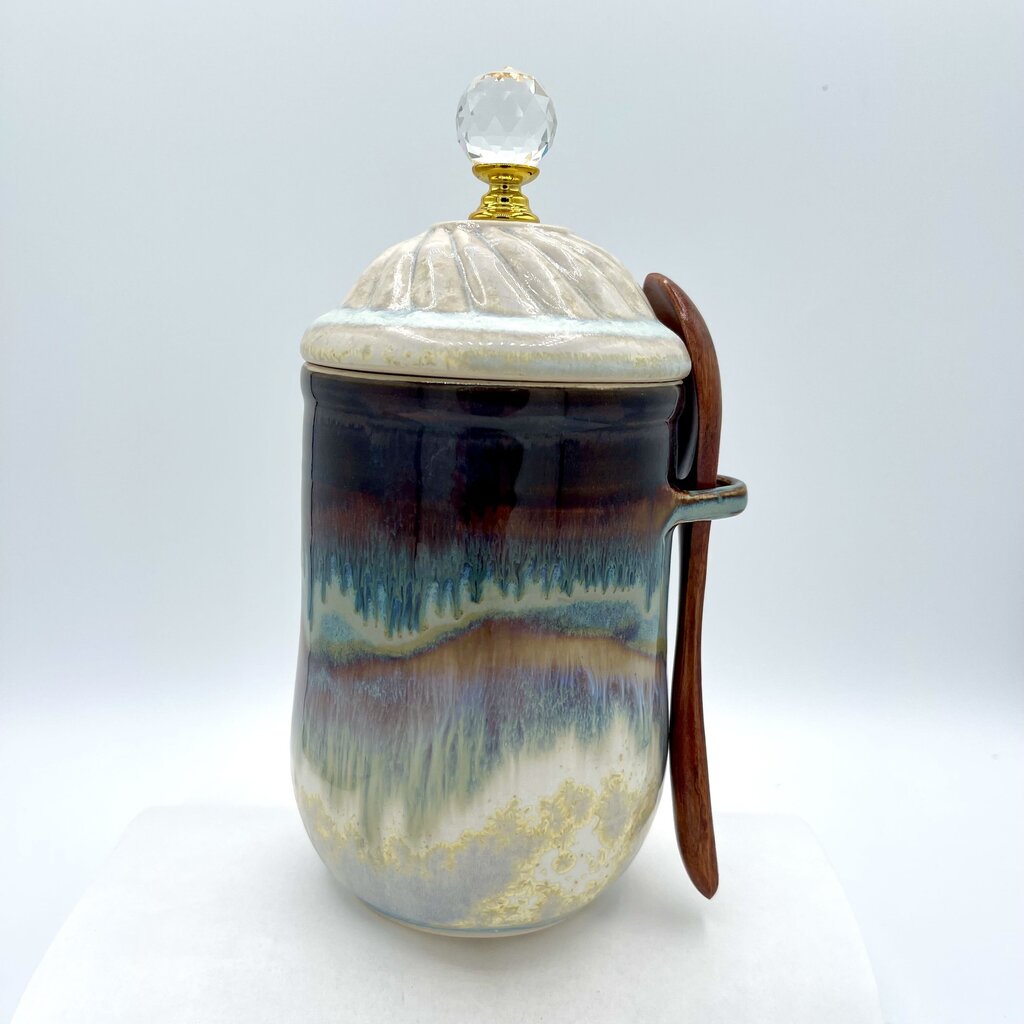 Tea/Coffee Jar w/spoon- Pearl/Jasper
