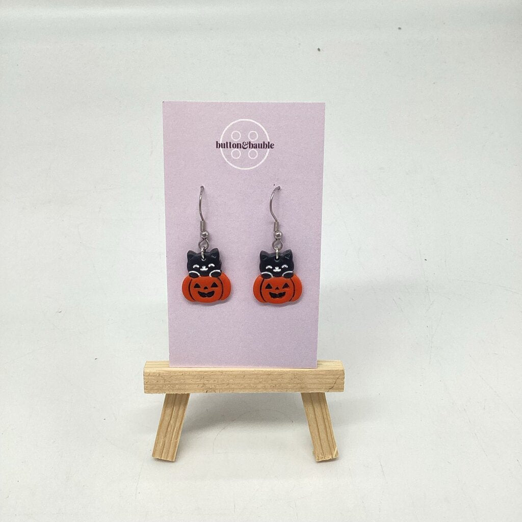 Cat Pumpkin Dangle Earrings