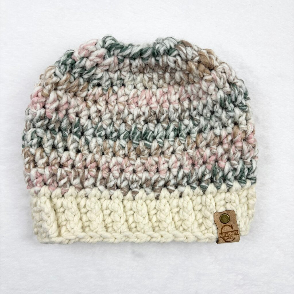 Wool Messy Bun Hat - Seashell