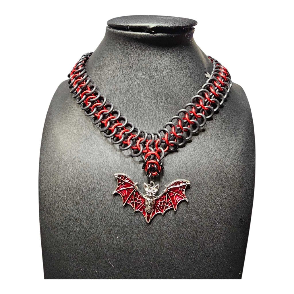 Black Red Stretchy Choker with Red Bat