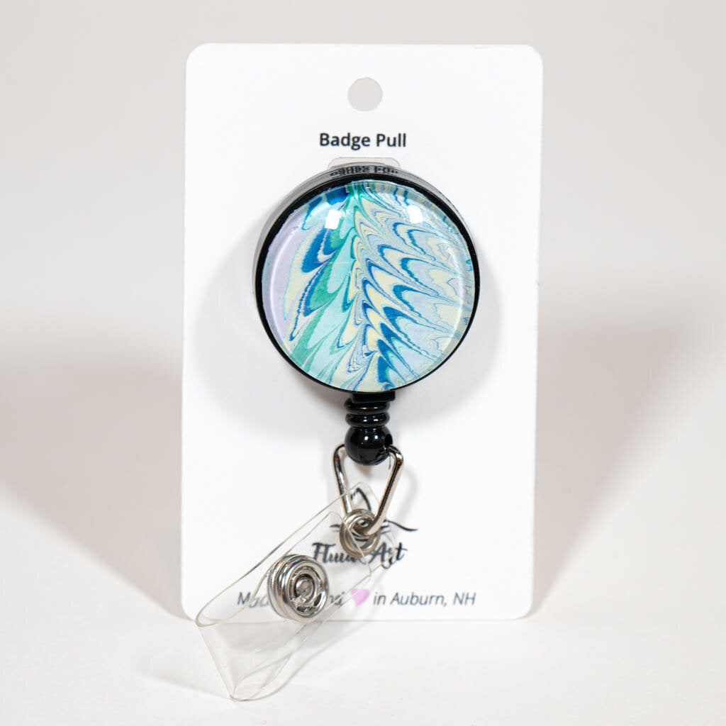 1.25" Fluid Art Badge Reel - White Green blue