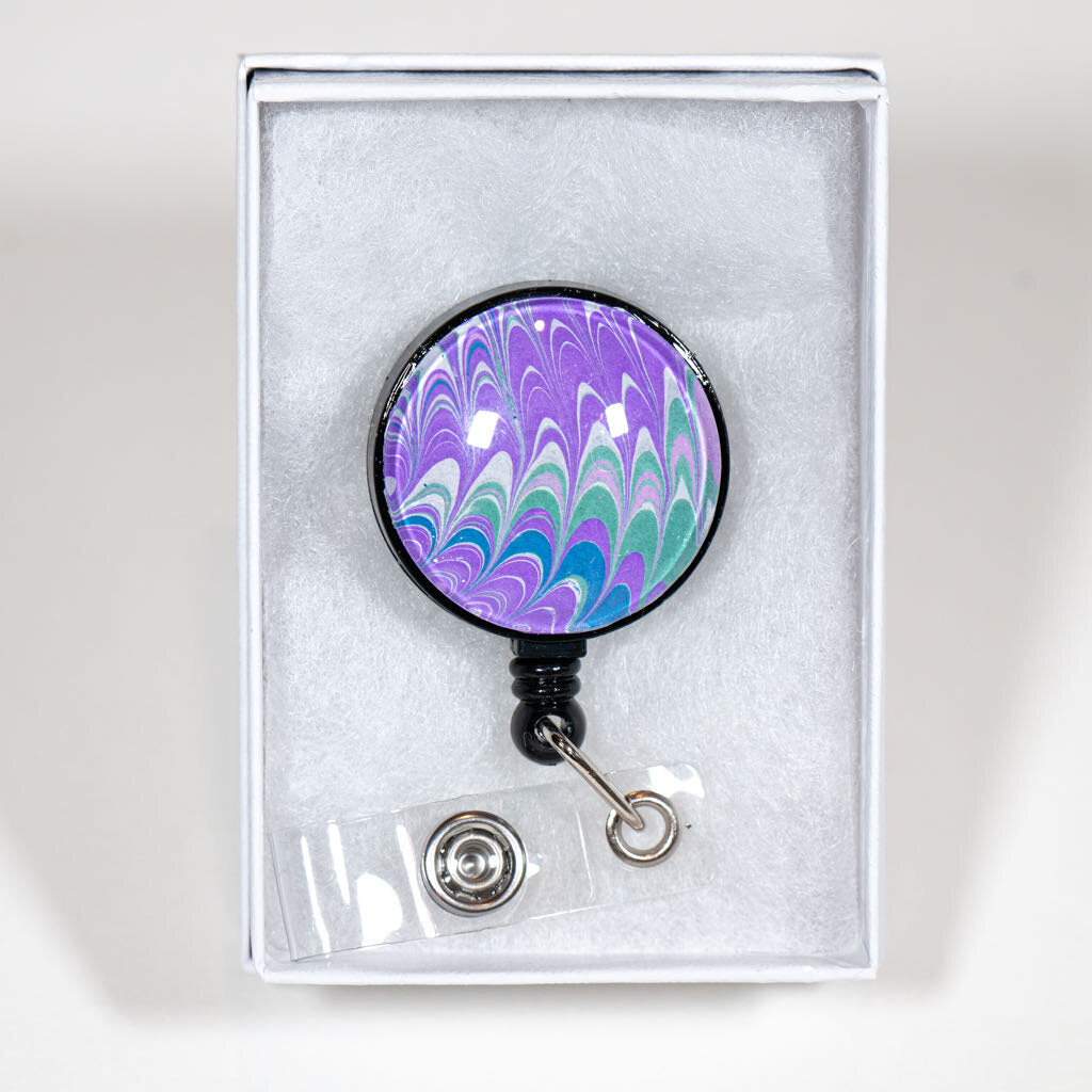 1.25" Badge Reel - Gift Box - purple green blue
