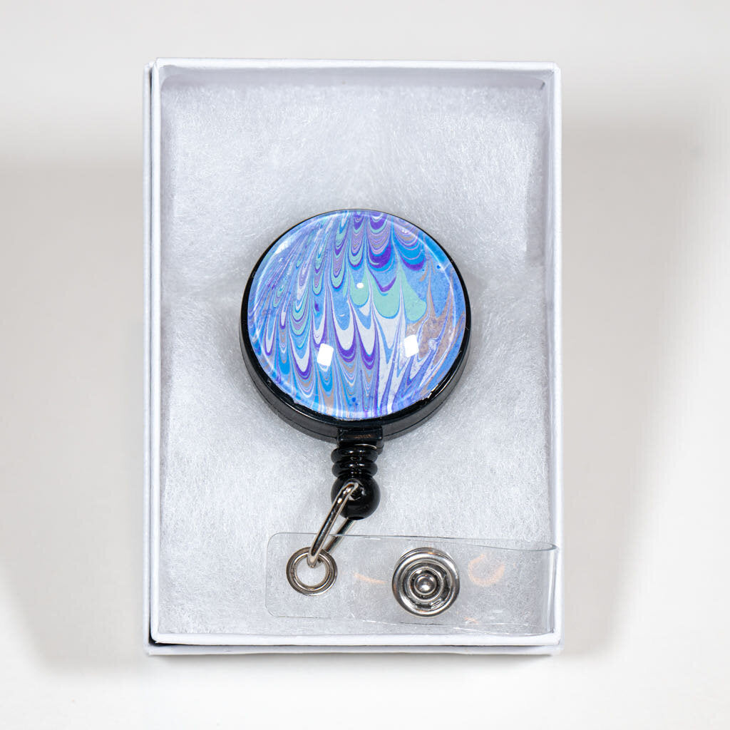 1.25" Badge Reel - Gift Box - blue white green purple