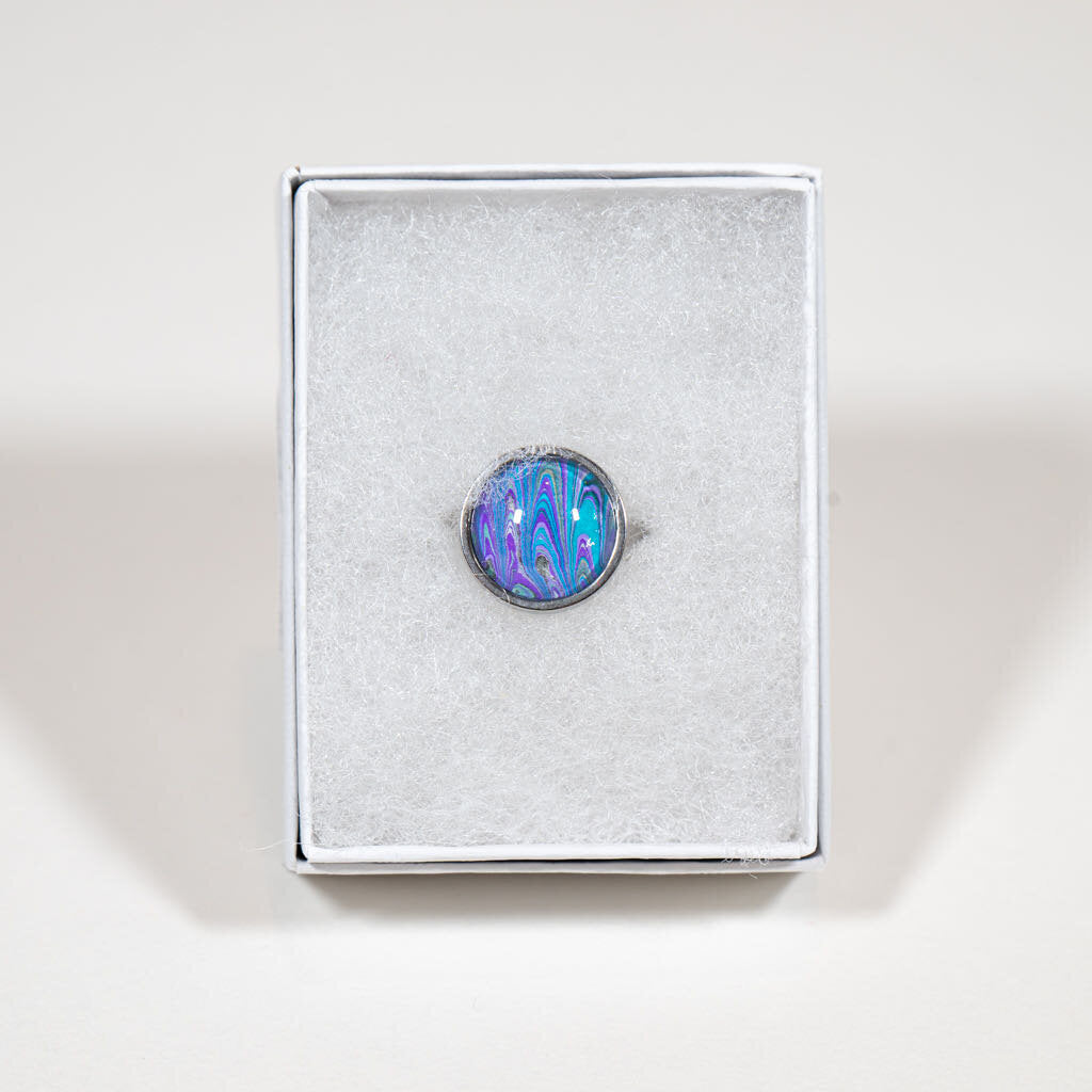 Adjustable Ring - Gift Box - 1/2" art lavender blue purple on silver