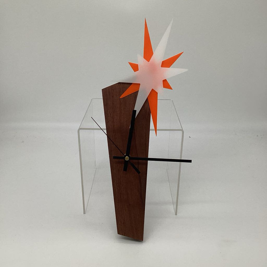 Clock, Starburst, Orange, White