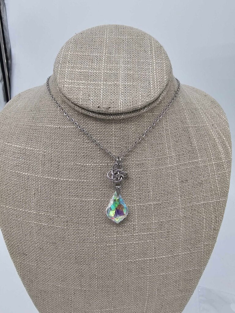 SS Persephone Knot with AB Crystal Pendant, 20 inch Stainless Steel Chain