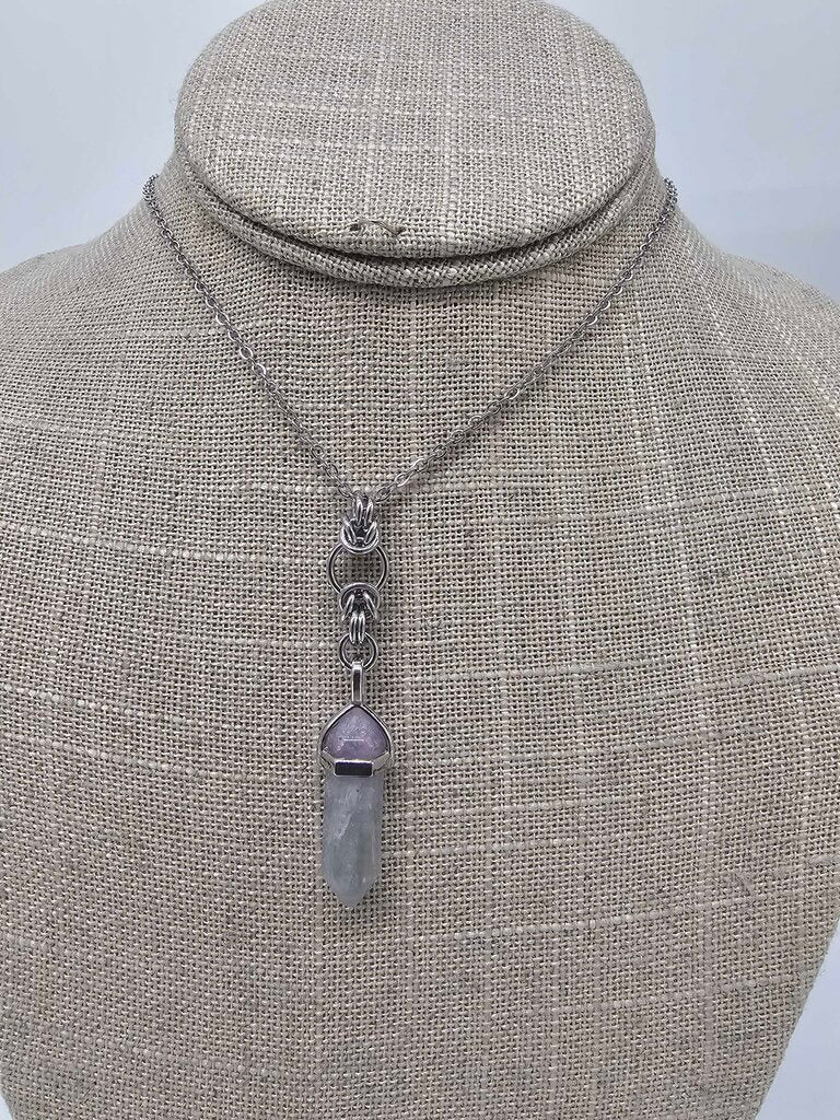 SS Half Byzantine with Fluorite Pendant, 20 inch Stainless Steel Chain