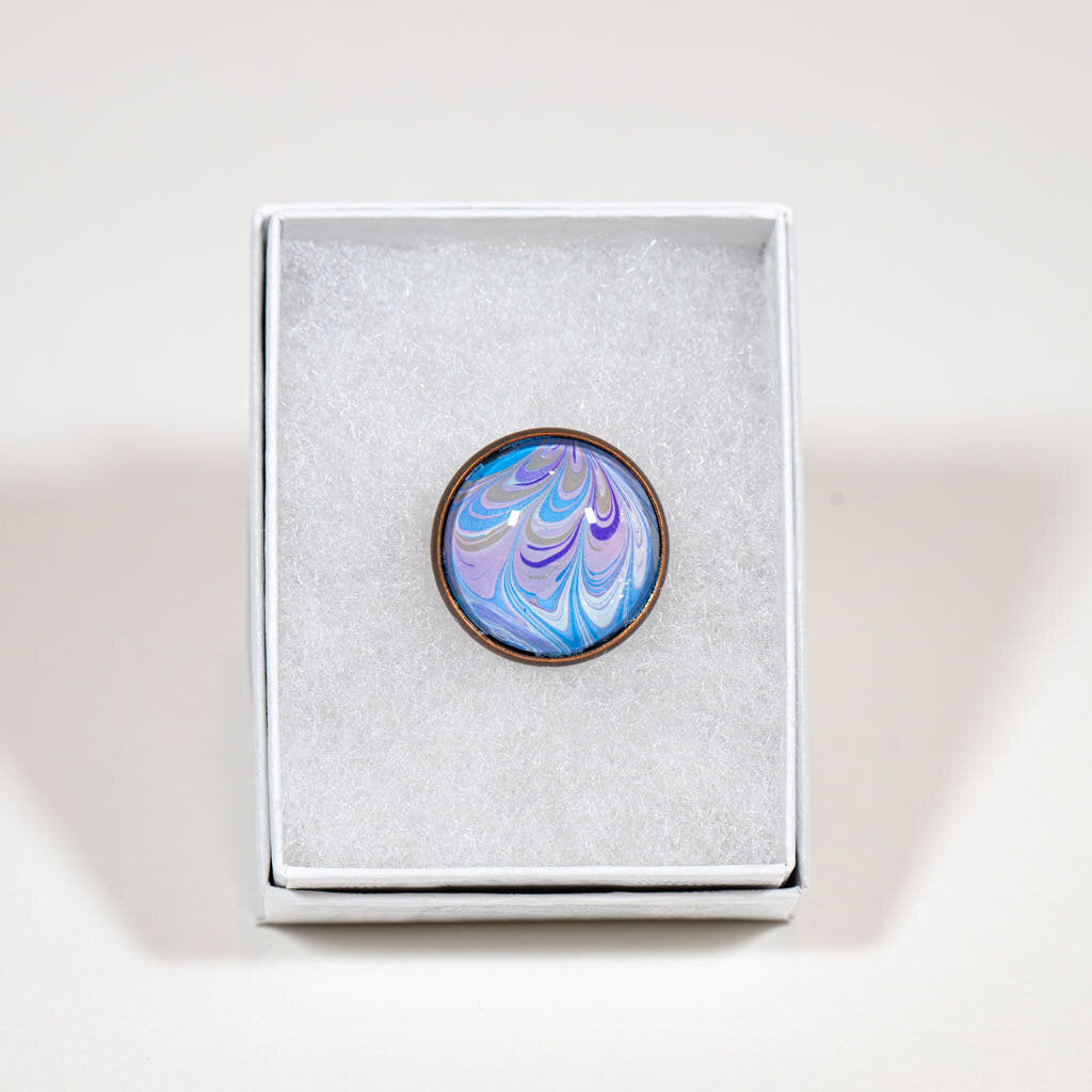 Large round ring - gift box - light lavender blue purple on copper