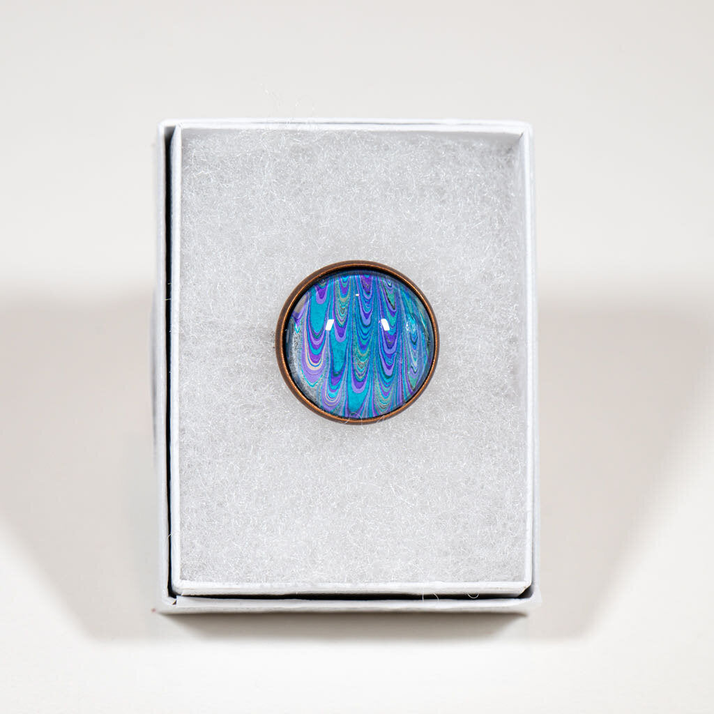 Large round ring - gift box - lavender blue purple on copper