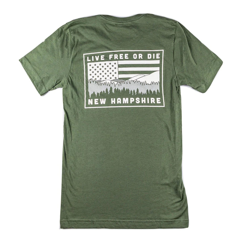 NH Mountain & Flag T-shirt - Military Green