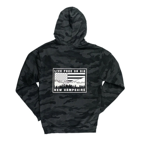 NH Mountains & USA Flag Hoodie - Black Camo
