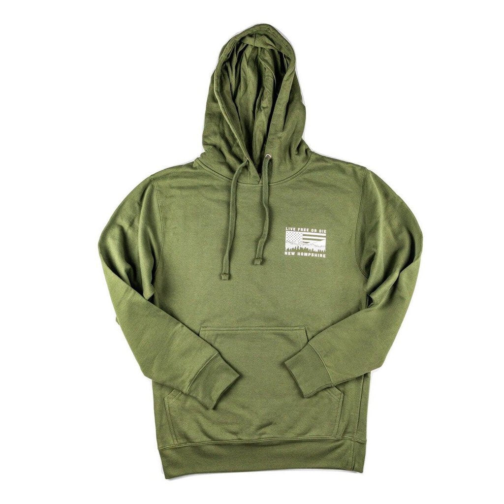 NH Mountains & USA Flag Hoodie - Military Green