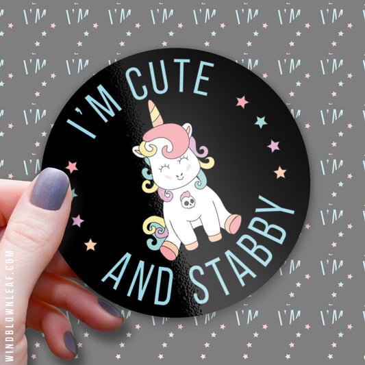 Sticker - Cute and Stabby Unicorn 3/$10