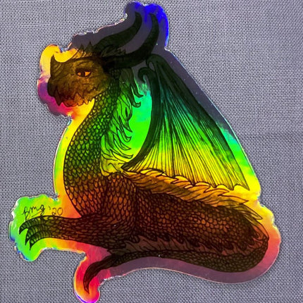 Holographic Green Dragon Vinyl Sticker
